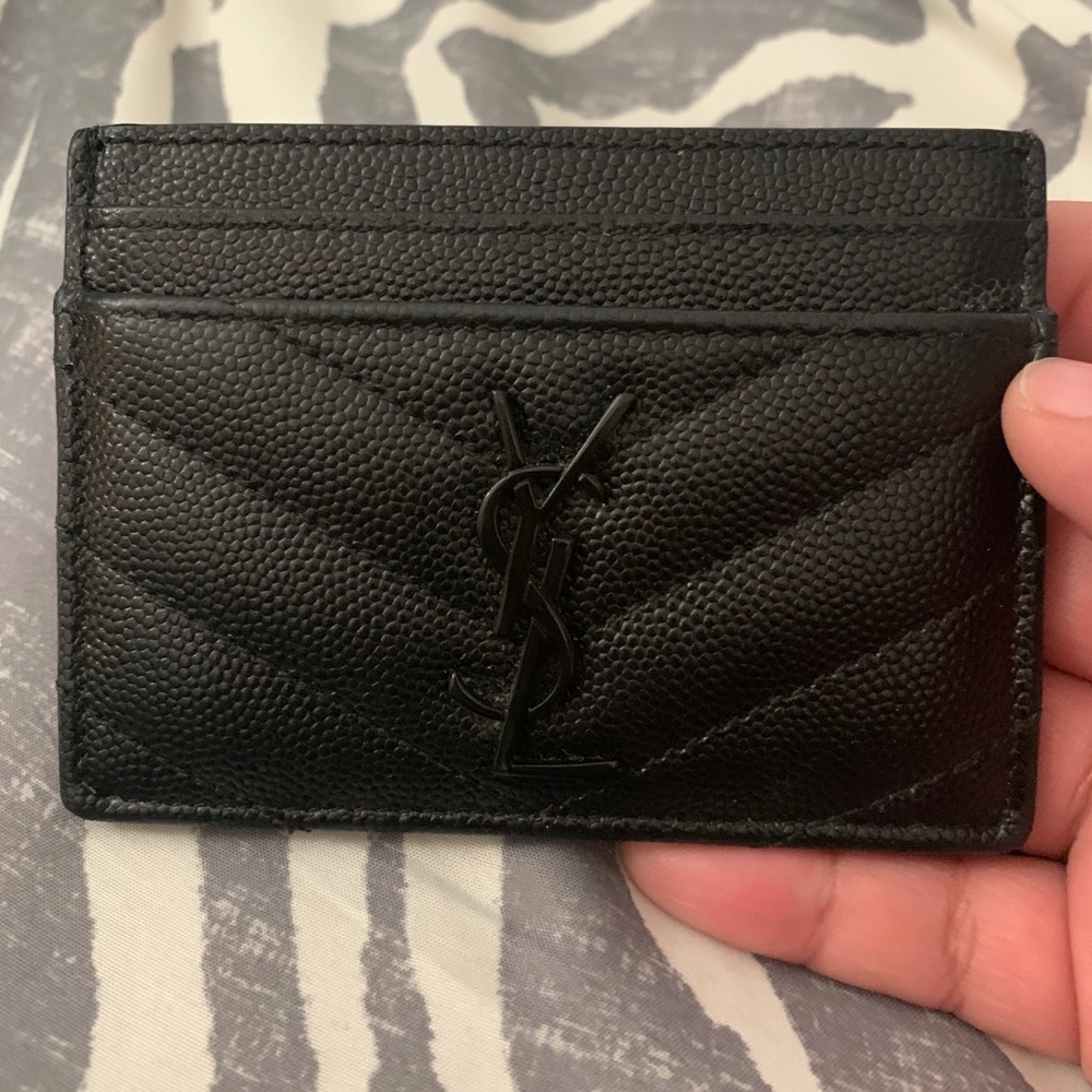 YSL Monogram Card Case Holder in All Black